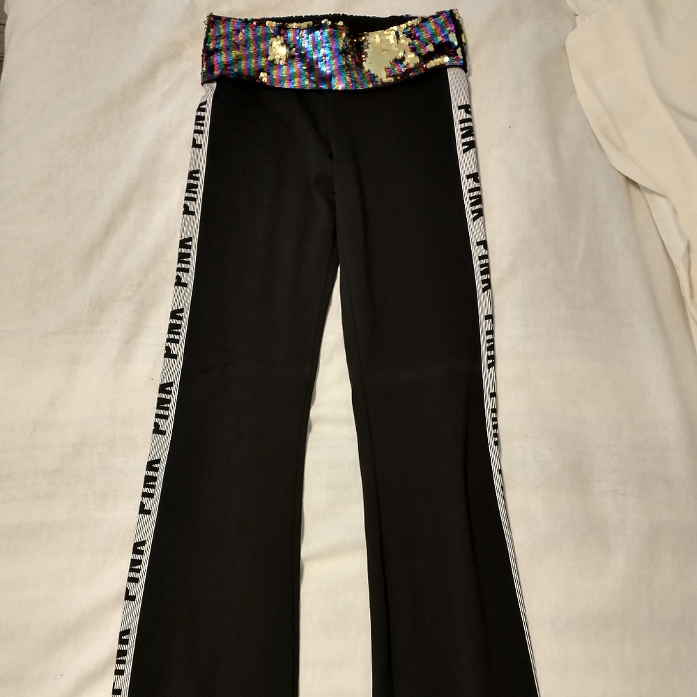 Bling Sequin PINK yoga leggings nwot. xs rainbow/gold